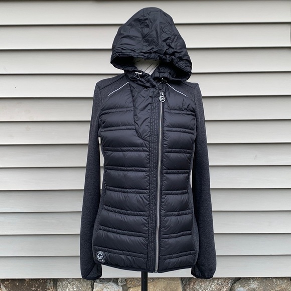 Michael MICHAEL KORS Mixed Media Quilted Jersey Knit Jacket - Black/Gray - Picture 2 of 16